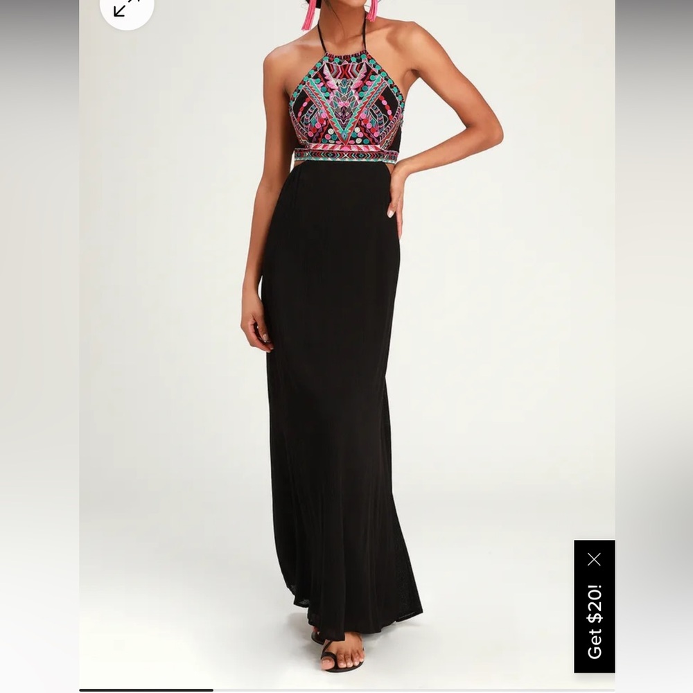 NWT Lulu’s black, cutout, embroidered maxi dress